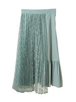 【スカート】プリーツレース切替スカート/ライトグリーン