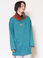 【チャイハネ】オフタートルパッチワークMEN'Sトップス/ターコイズブルー