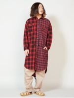 【チャイハネ】チェックMEN'Sロングシャツ/レッド