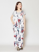 【チャイハネ】フラワードット柄Vネックノースリーブワンピース/ホワイト