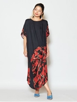 【チャイハネ】モダンフラワー変形ワンピース/ブラック