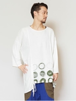 【チャイハネ】手描き風ドット柄変形MEN'Sトップス/ホワイト