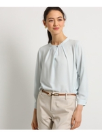 【マシンウォッシュ/UV/接触冷感/吸水速乾】バンドカラータックブラウス/ライトグリーン(020)