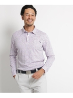 【吸水速乾/UVカット】ジオメトリック柄長袖ポロシャツ/ホワイト(701)