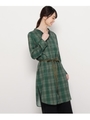【手洗い可】ストライプシャドーチェックワンピ/ダークグリーン(223)