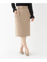 【洗える/Lサイズあり】サイドポケットベルト付きスカート/ベージュ(052)