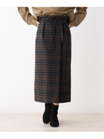 【洗える・42(LL)WEB限定サイズ】チェックナローラップスカート/ブラック(219)