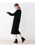 【洗える・42(LL)WEB限定サイズ】バルーンスリーブマキシ丈ニットワンピース/ブラック(019)