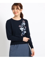 【洗える】グラデーションフラワーニット/ネイビー(193)