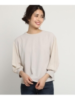 【洗える】シフォン袖リブカットソー/ライトベージュ(050)