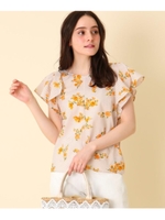 【洗える】ストライプ×フラワーデザインブラウス/ベージュ(152)