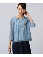 【洗える】総レースブラウス/ブルー(092)