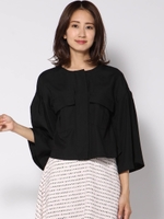 【洗濯機で洗える】ダンガリーツイルポケットブラウス/ブラック