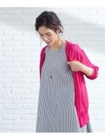 【洗濯機可】【らくリネン】クルーネックカーディガン/ラズベリーピンク(073)