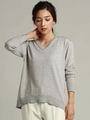 【大きいサイズ】《ラエフ定番アイテム【極】シリーズ》ECOシンプルベーシックニットVネックニット/ライトグレー
