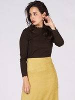 【大きいサイズ】スカラップネックプルオーバー/ブラウン