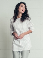 【大きいサイズ】バンドカラー後ろ開きシンプルロングシャツ/ホワイト系その他