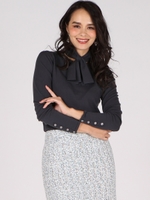 【大きいサイズ】ボウタイニットプルオーバー/ライトグレー