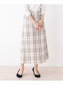 【大きいサイズあり・13号・15号】innowave 飾りボタンロングチェックスカート/ライトベージュ(251)