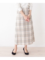 【大きいサイズあり・13号・15号】innowave 飾りボタンロングチェックスカート/ライトベージュ(251)