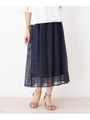 【大きいサイズあり・13号・15号】オーガンジーチェックフレアスカート/ネイビー(093)