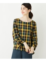 【大きいサイズあり・17号・19号】ライトチェック袖リボンシャツ/ダークグリーン(323)