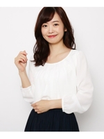 【入卒・大きいサイズあり・13号・15号】ジョーゼット丸首タックブラウス/アイボリー(004)