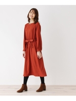 ＜WEB限定・LLサイズあり＞＜ベルト付き＞キーネック フレアワンピース/ダークオレンジ(068)