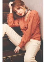 ◆アシンメトリーボタンスウェードブラウス/ブラウン(050)