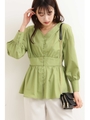 くるみボタンペプラムブラウス/ライトグリーン(130)