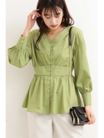 くるみボタンペプラムブラウス/ライトグリーン(130)