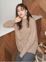 ゆるふわハイネックニットプルオーバー/ベージュ