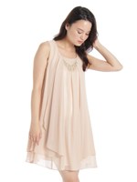 アクセ付き2WAYシフォンショート丈ワンピース/ピンクベージュ