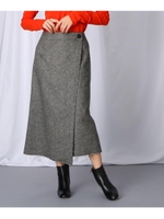 ウール混ネップツイードラップデザインスカート/ブラック(419)