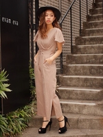 ウエストスピンドルワイドロンパース/ベージュ