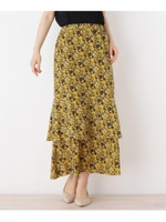 エスニックフラワーティアードロングスカート/マスタード(133)