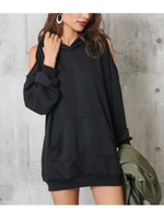 オープンショルダースウェットチュニッ/ブラック(027)