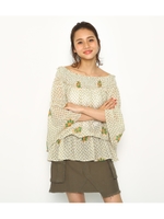 オルテガ ドット オフショルダー トップス/柄WHT5