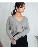 カシミアタッチVネックニットカーディガン/グレー