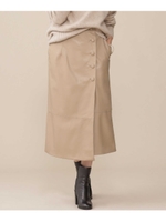 カバーボタンフェイクレザースカート/ライトベージュ1(041)