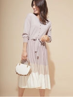 カラーグラデーションブロッキングゆるニットワンピース/ベージュ