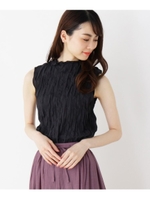 クリンクルノースリーブブラウス/ブラック(019)