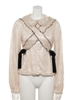 クロスフリルレースブラウス/ベージュ