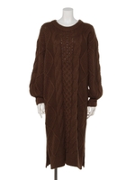 ケーブルニットワンピース/BROWN