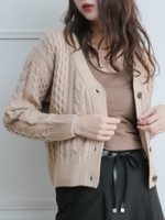 ケーブル編みニットカーディガン/ベージュ