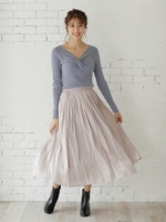 シャイニーサテンギャザースカート/ライトグレー