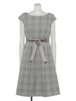 シャギーチェックフィット＆フレアワンピース/ライトグレー