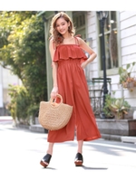 ショルダーリボンフリルオールインワン/レンガ(068)