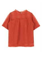 スカラボトルネックレースブラウス/オレンジ