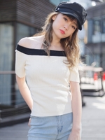 スクエアネック2wayリブニットTOPS/ホワイト